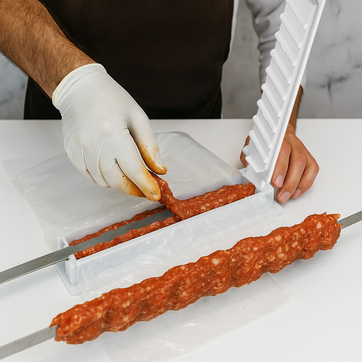 Manueller Kebab-Maker Pressform (Art.Nr. EKM-689) - optional mit 6 Spießhaltern & Holzspießen