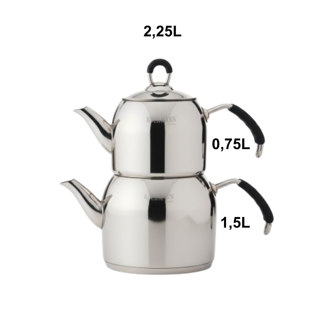 Edelstahl Teekannenset, mit integriertem Teesieb, erhältlich in 3 verschiedenen Größen, türkischer Teekocher, Teekanne, Edelstahl Kanne