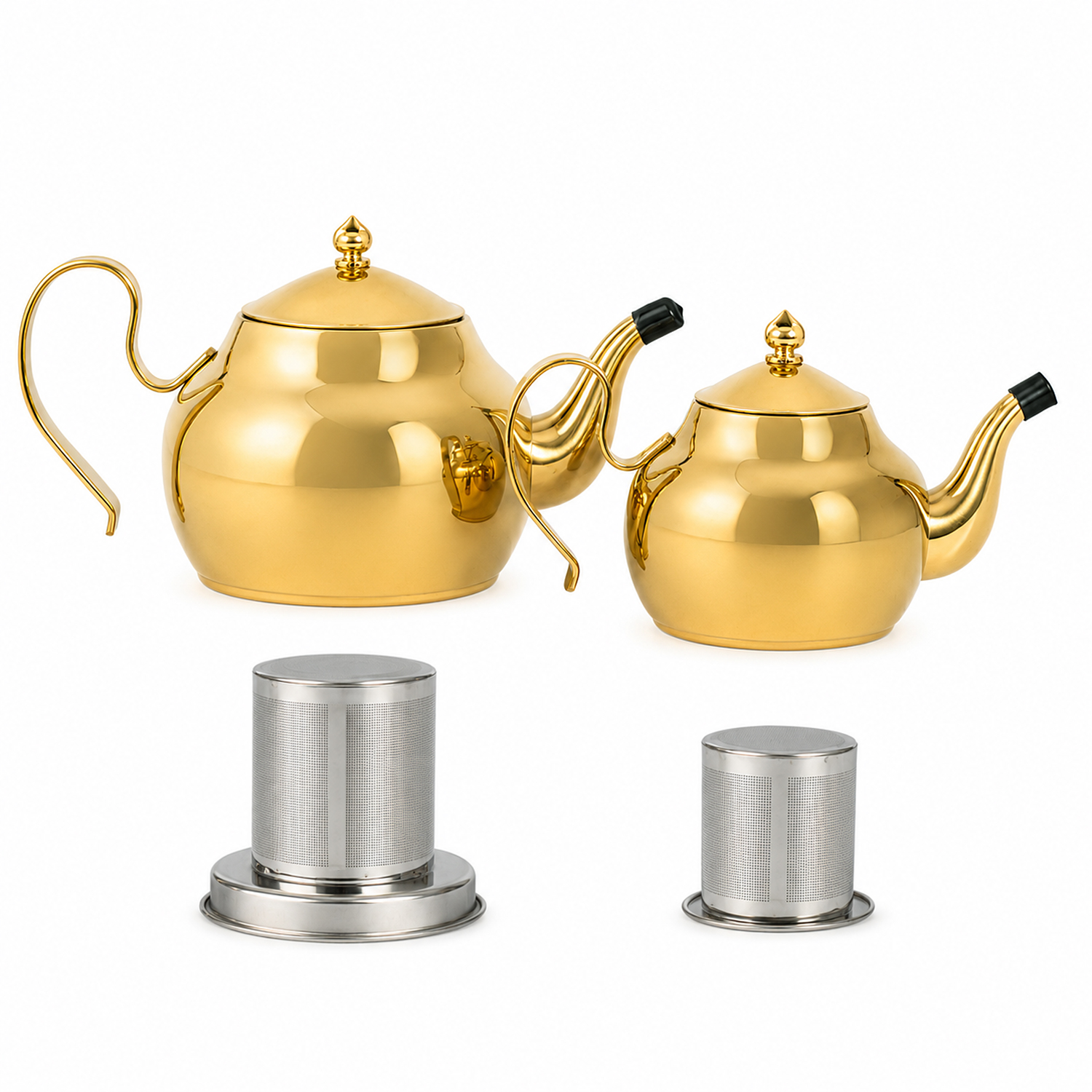 Teekanne Edelstahl Caydanlik Teekocher Set gold, Größenvarianten 0,7 L + 1,7 L und 1,0 + 2,0 L