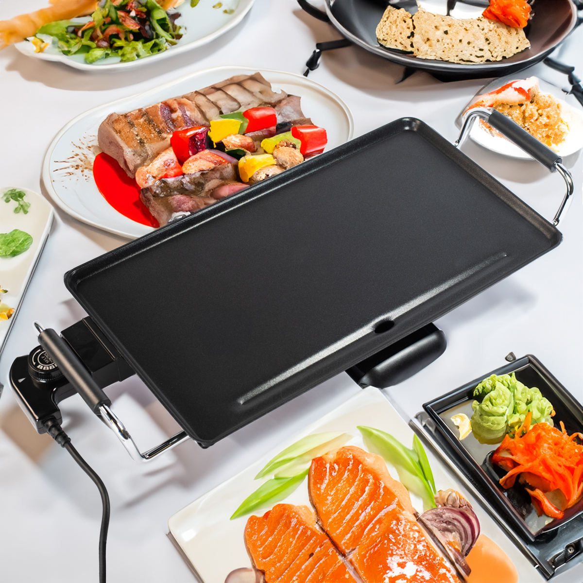 Elektrischer Teppanyaki Grill, Tischplatte Grillplatte Kochplatte Barbeque 