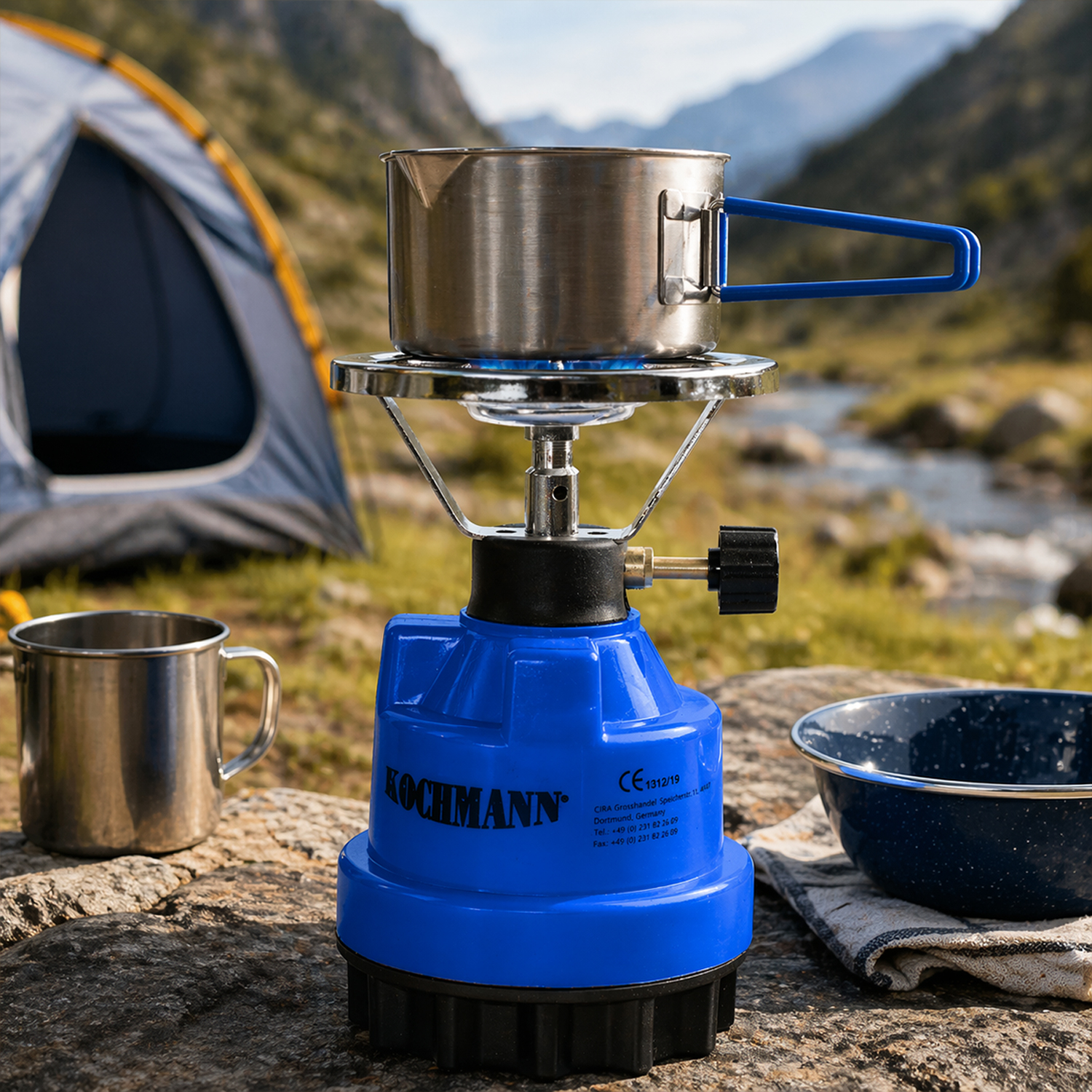 Campingkocher, Mod. PK-190, Gaskocher für 190g Stechgasgaskartuschen, Plastikkörper, Gas Kocher, Outdoor