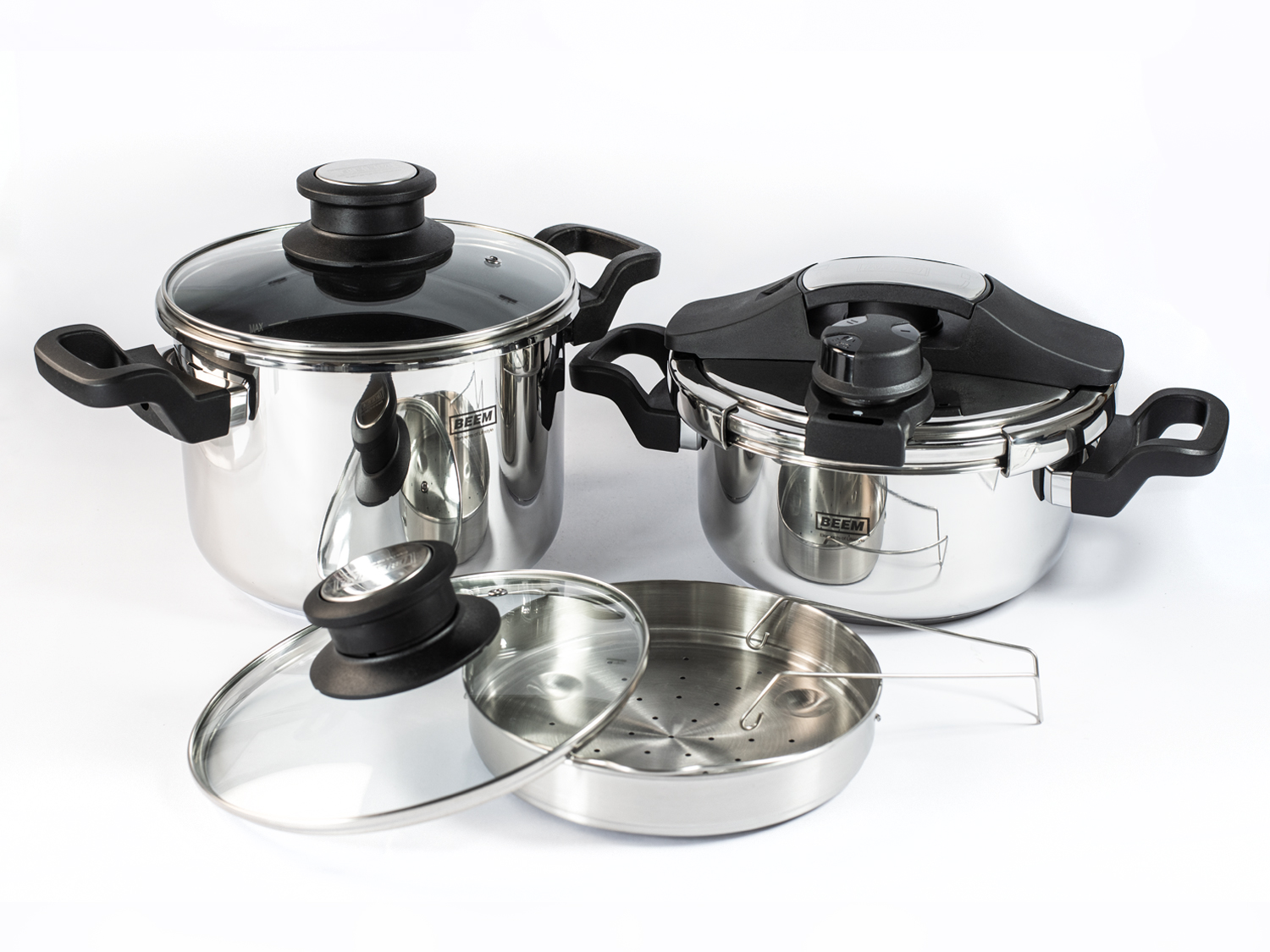 Schnellkochtopf-Set Duo 6L+4L, Dampfkochtopf, Kochtopf, 18/10 Edelstahl, Induktion, 22 cm 