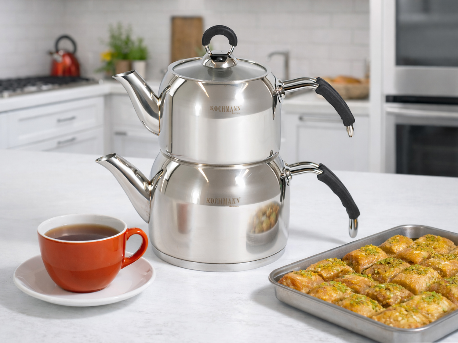 Edelstahl Teekannenset, mit integriertem Teesieb, erhältlich in 3 verschiedenen Größen, türkischer Teekocher, Teekanne, Edelstahl Kanne