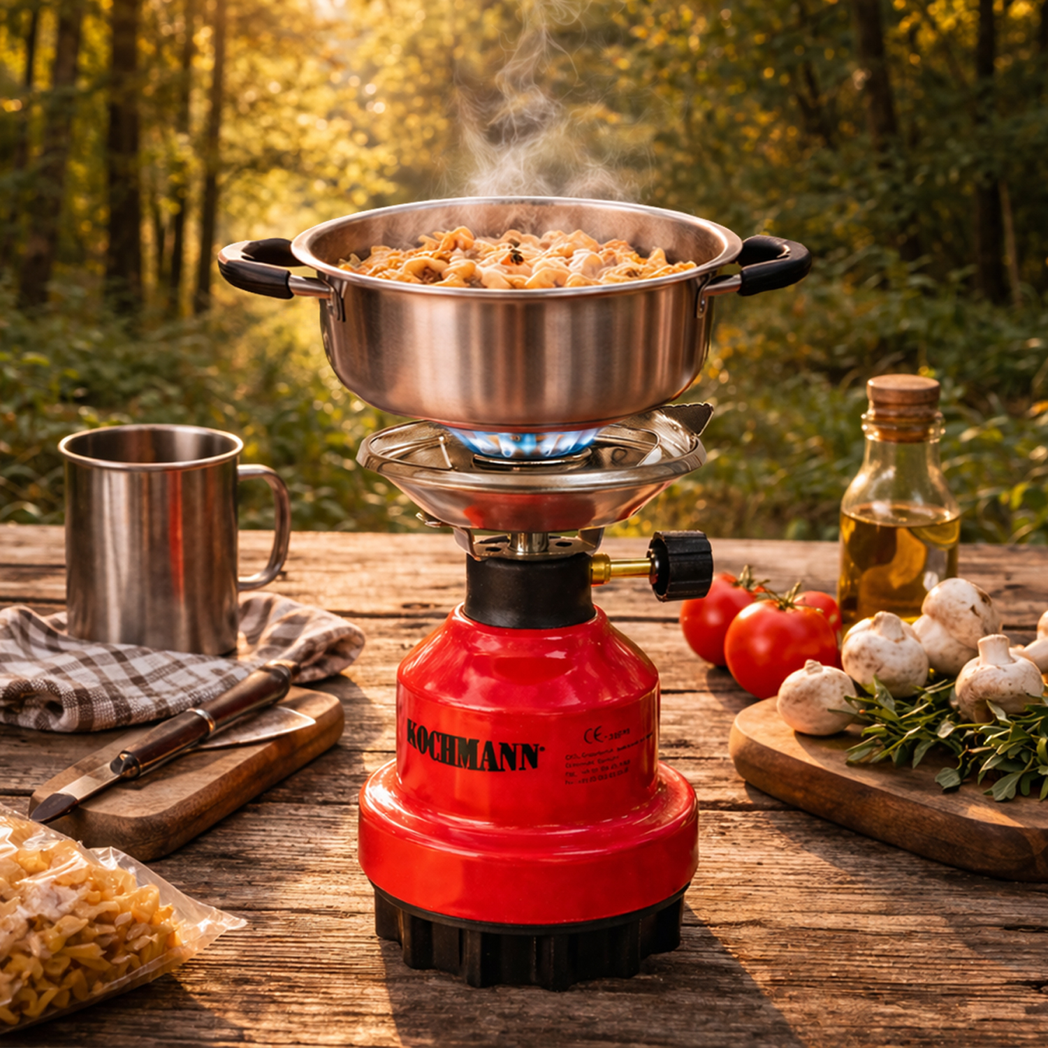 Campingkocher, Mod. K-191, Gaskocher für 190g Stechgasgaskartuschen, Metallkörper in versch. Farben, Gas Kocher, Outdoor