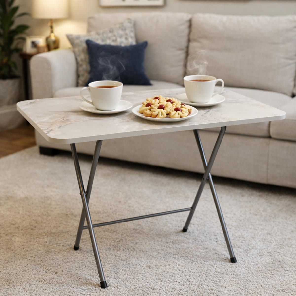 Klapptisch Marmor Optik, Teetisch klappbar, Couchtisch, Sofatisch,  Truhentisch, Wohnzimmertisch, Kaffeetisch 