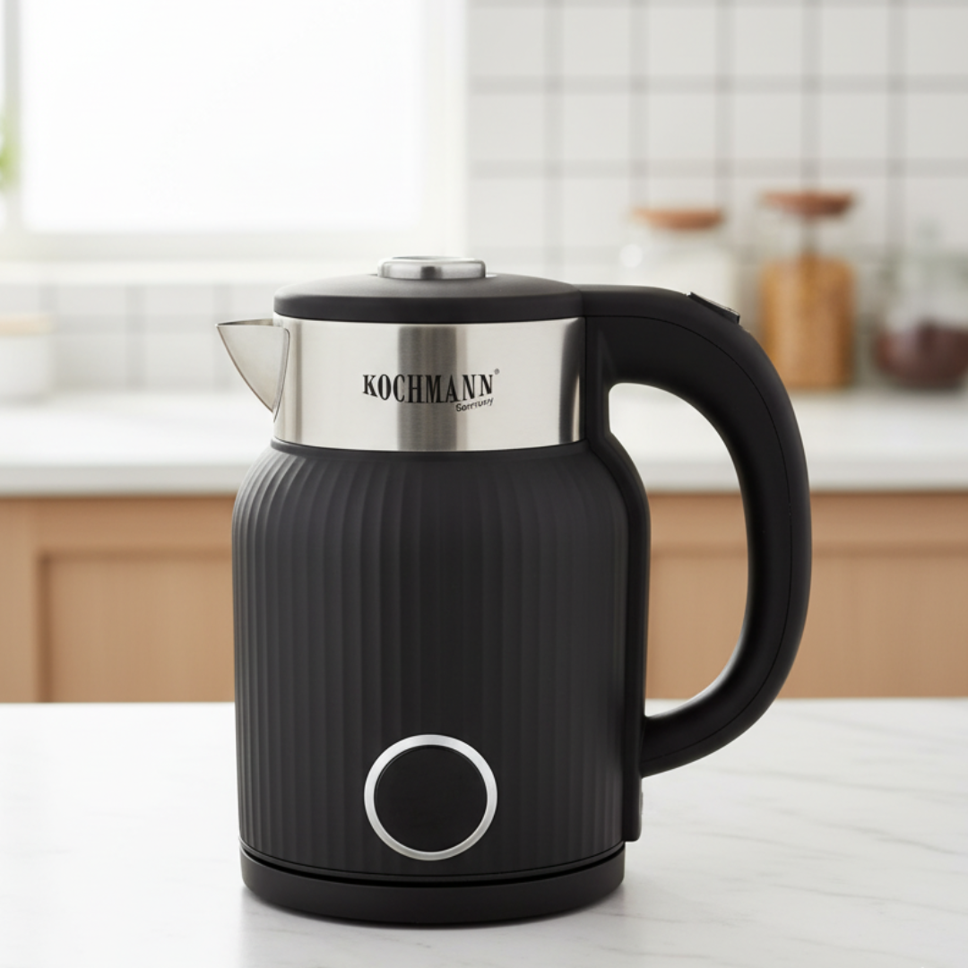  Wasserkocher 1,7L, 1500W, Edelstahl, Kabellos, Schwarz