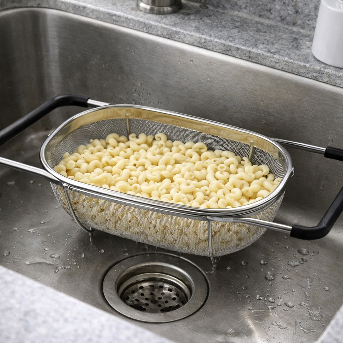 Küchensieb ausziehbar, Abtropfsieb, Spülensieb, Nudelsieb, Abtropfschale, Gemüsesieb, Edelstahl