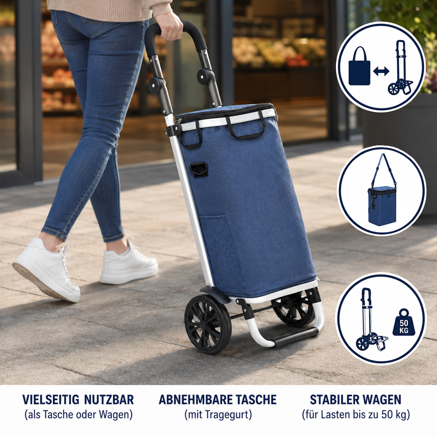 Einkaufstrolley, Art.: F13292, Treppensteiger, Einkaufsroller, Klappbar, Alu Sackkare, Einkaufswagen, 52L 