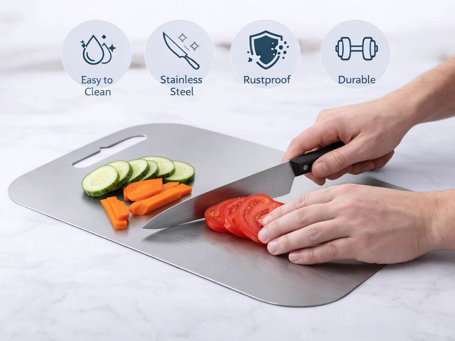 Doppelseitiges Schneidebrett 34x26 cm, Edelstahl,  Küchenbrett,  Schneidebrett für die Küche