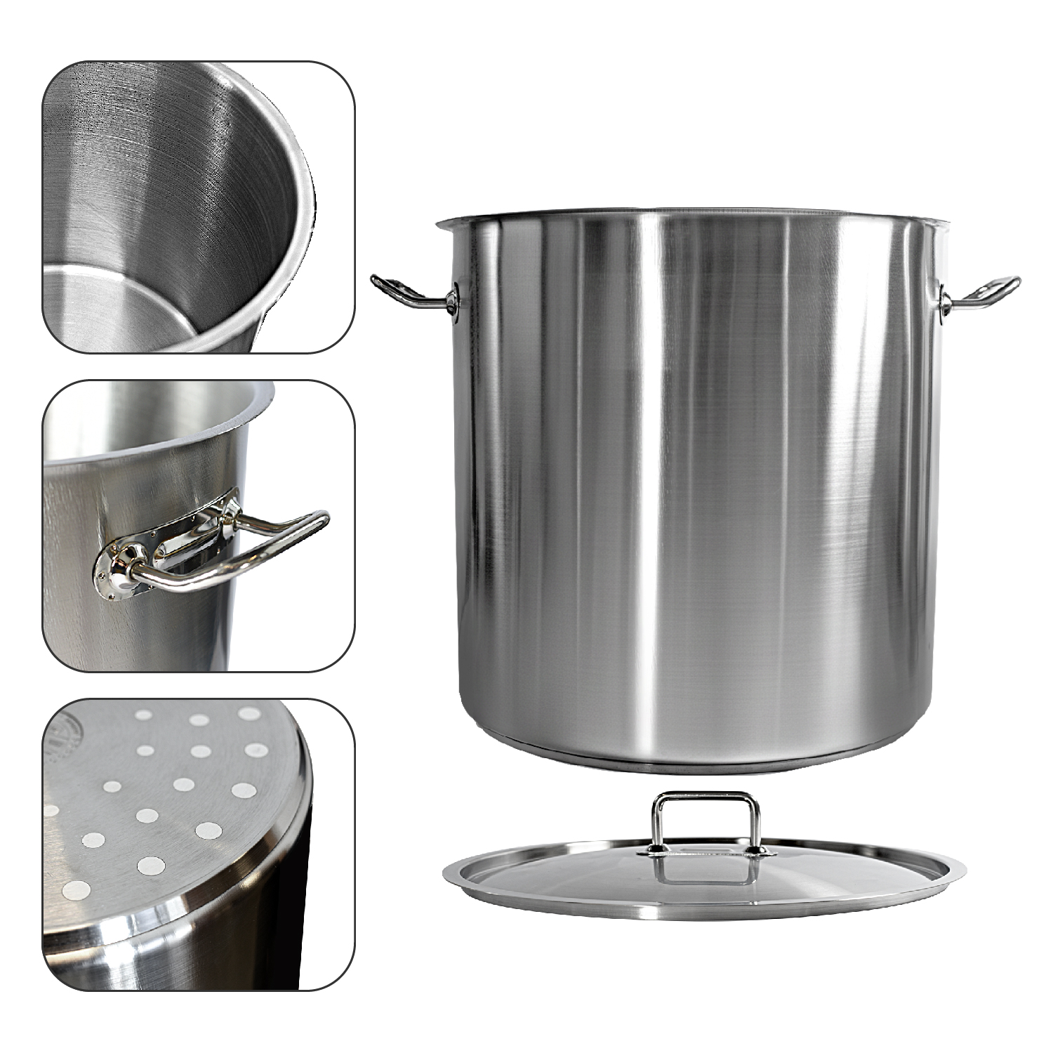 Gastronomie Kochtopf 36cm x 36cm, Fassungsvermögen 37L, Suppentopf aus Edelstahl mit Deckel 