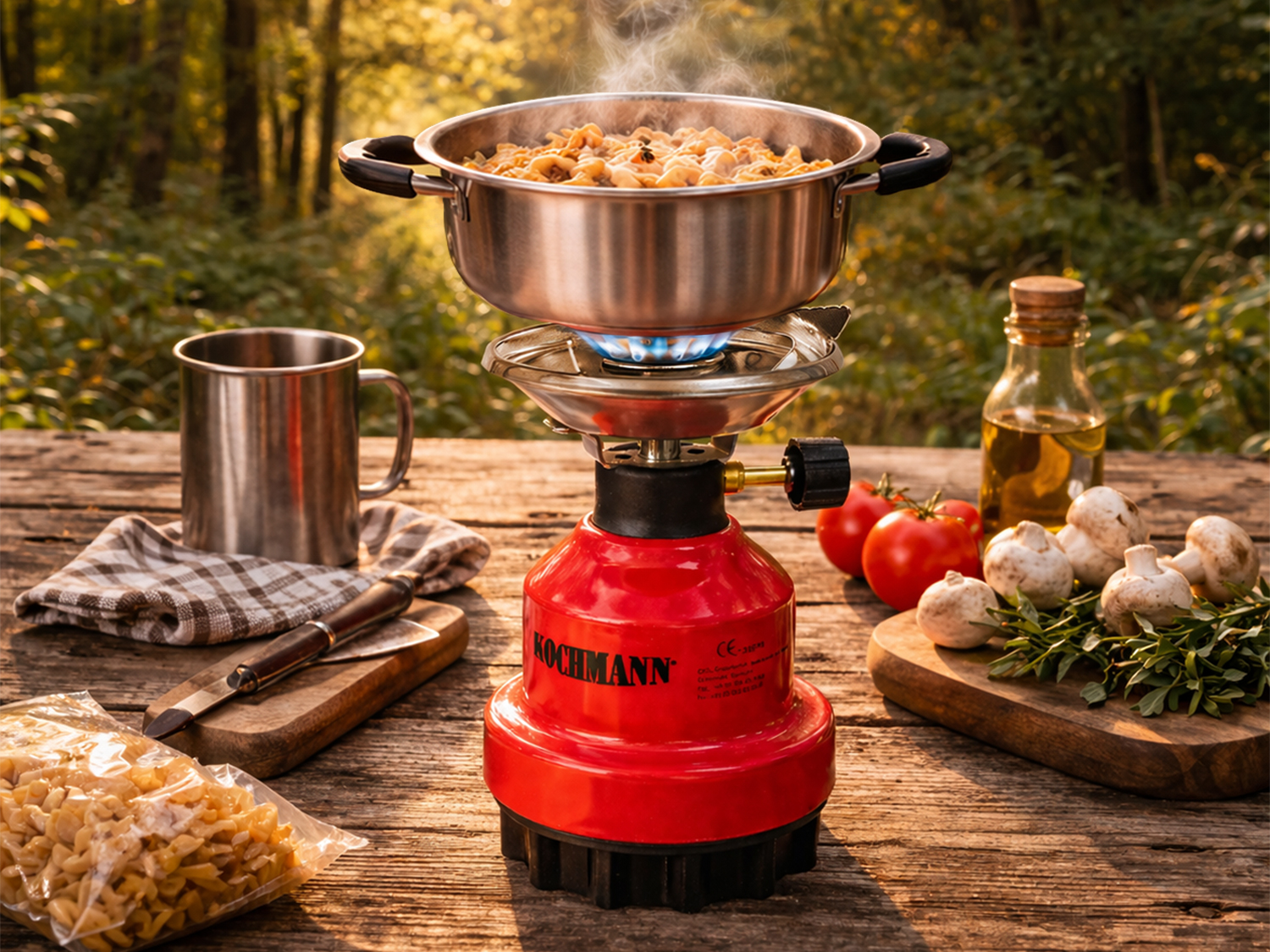 Campingkocher, Mod. K-191, Gaskocher für 190g Stechgasgaskartuschen, Metallkörper in versch. Farben, Gas Kocher, Outdoor