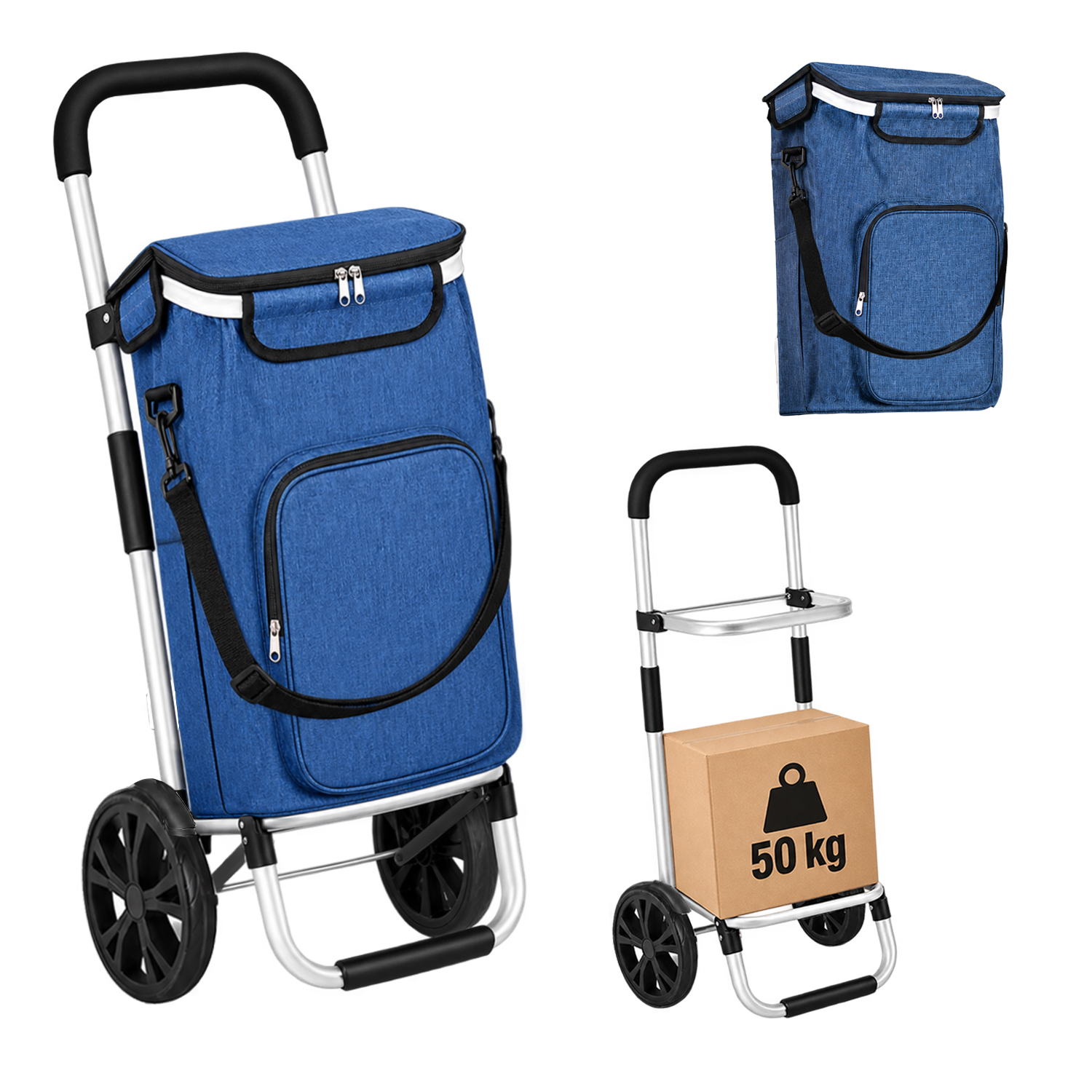 Einkaufstrolley mit Kühltasche, Art.: F13293, Treppensteiger, Einkaufsroller, Klappbar, Alu Sackkare, Einkaufswagen, 52L
