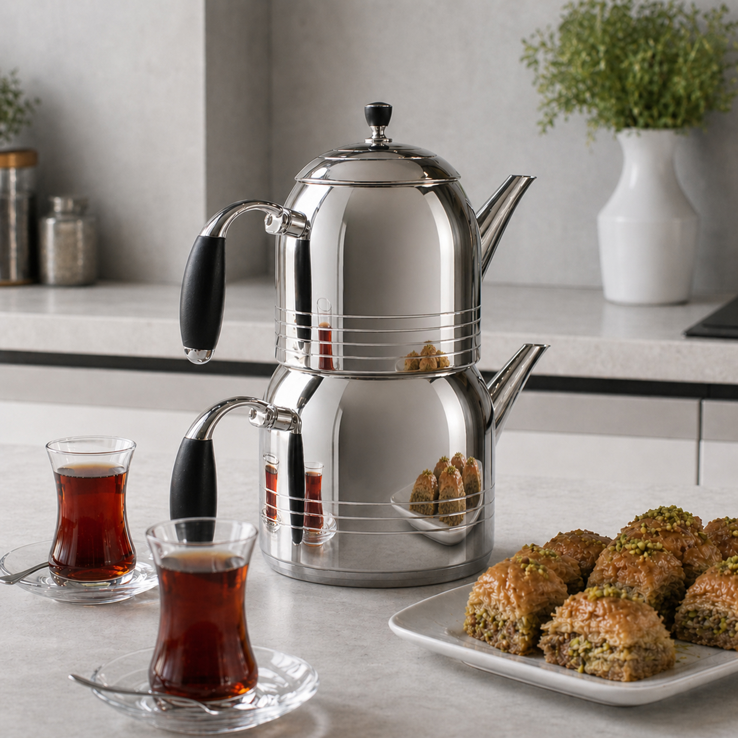 VICALINA VL-AA21- 1,4L + 2,2L Edelstahl Teekannen Set, Türkische Teekocher, Çaydanlık, Samowar, Induktion  
