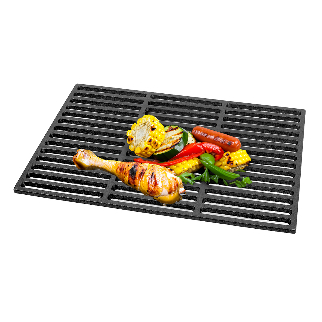 BBQ Grillgitter KEG09, Grillrost, Gußeisen, Gussrost,  Grill,  Grillaufsatz, 45 x 30 cm, Eckig 