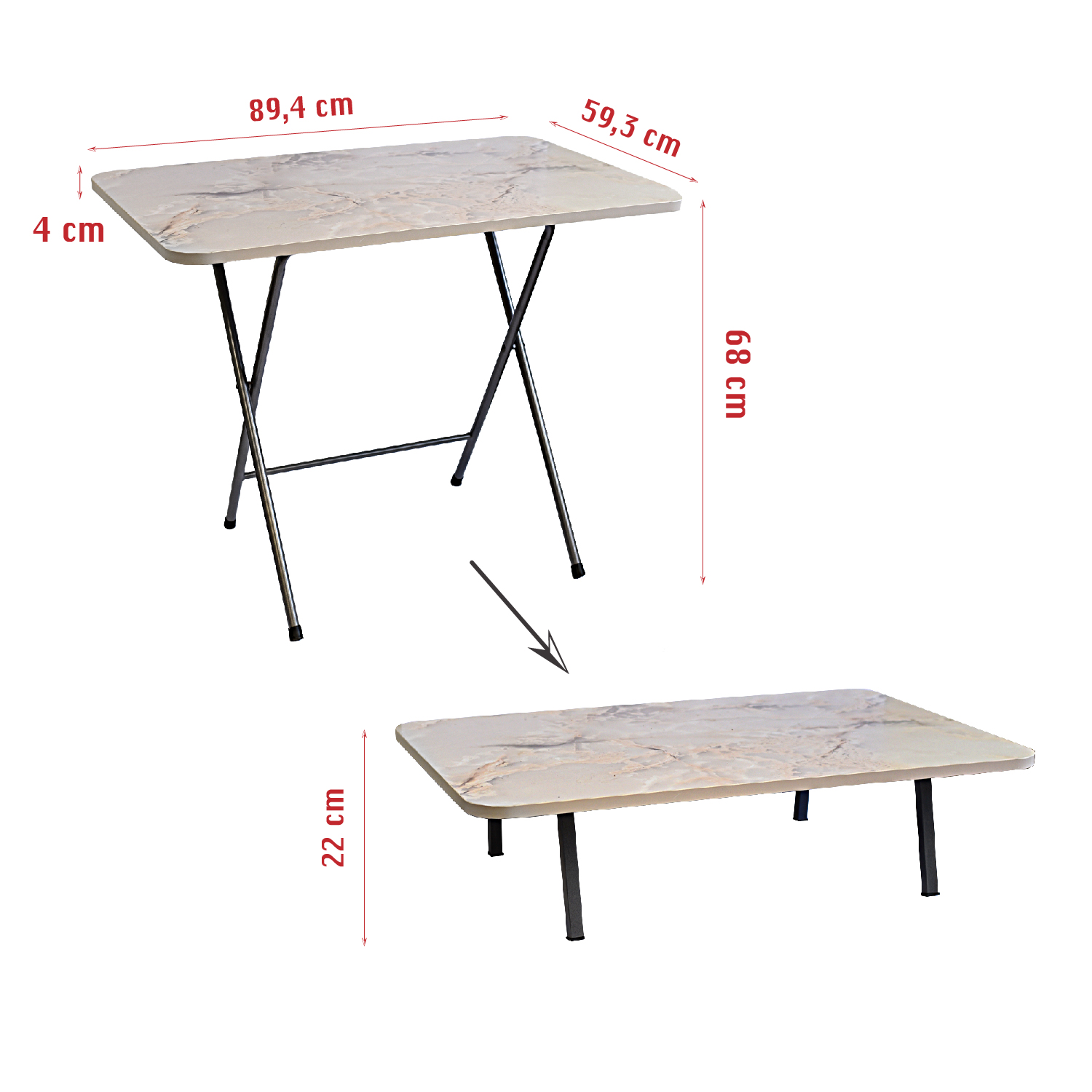 Klapptisch Marmor Optik, Teetisch klappbar, Couchtisch, Sofatisch,  Truhentisch, Wohnzimmertisch, Kaffeetisch 