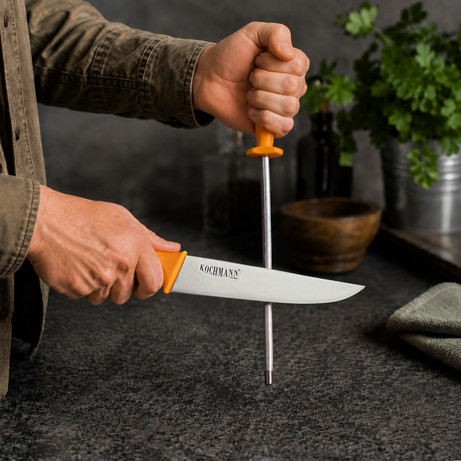 Küchenmesser Set, Messerset mit 5 Messer und 1 Messerschärfer, Allzweckmesser