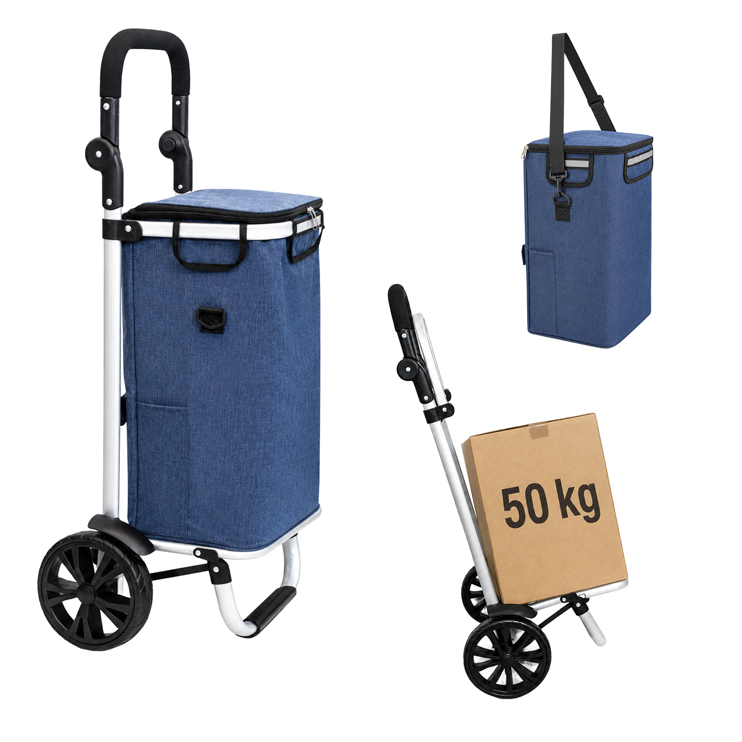 Einkaufstrolley, Art.: F13292, Treppensteiger, Einkaufsroller, Klappbar, Alu Sackkare, Einkaufswagen, 52L 