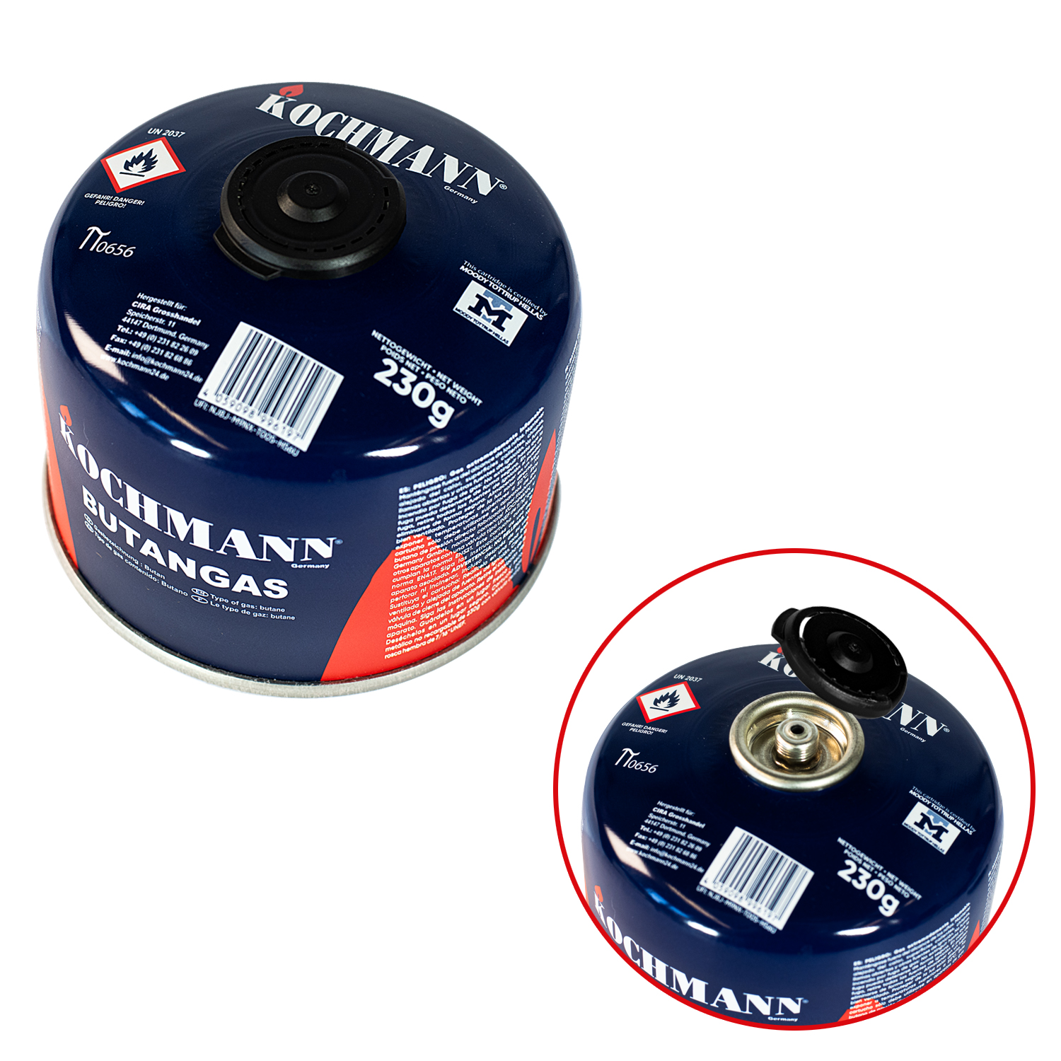 Kochmann Gaskartuschen 230g Butan Schraubkartusche 7/16" EN417 