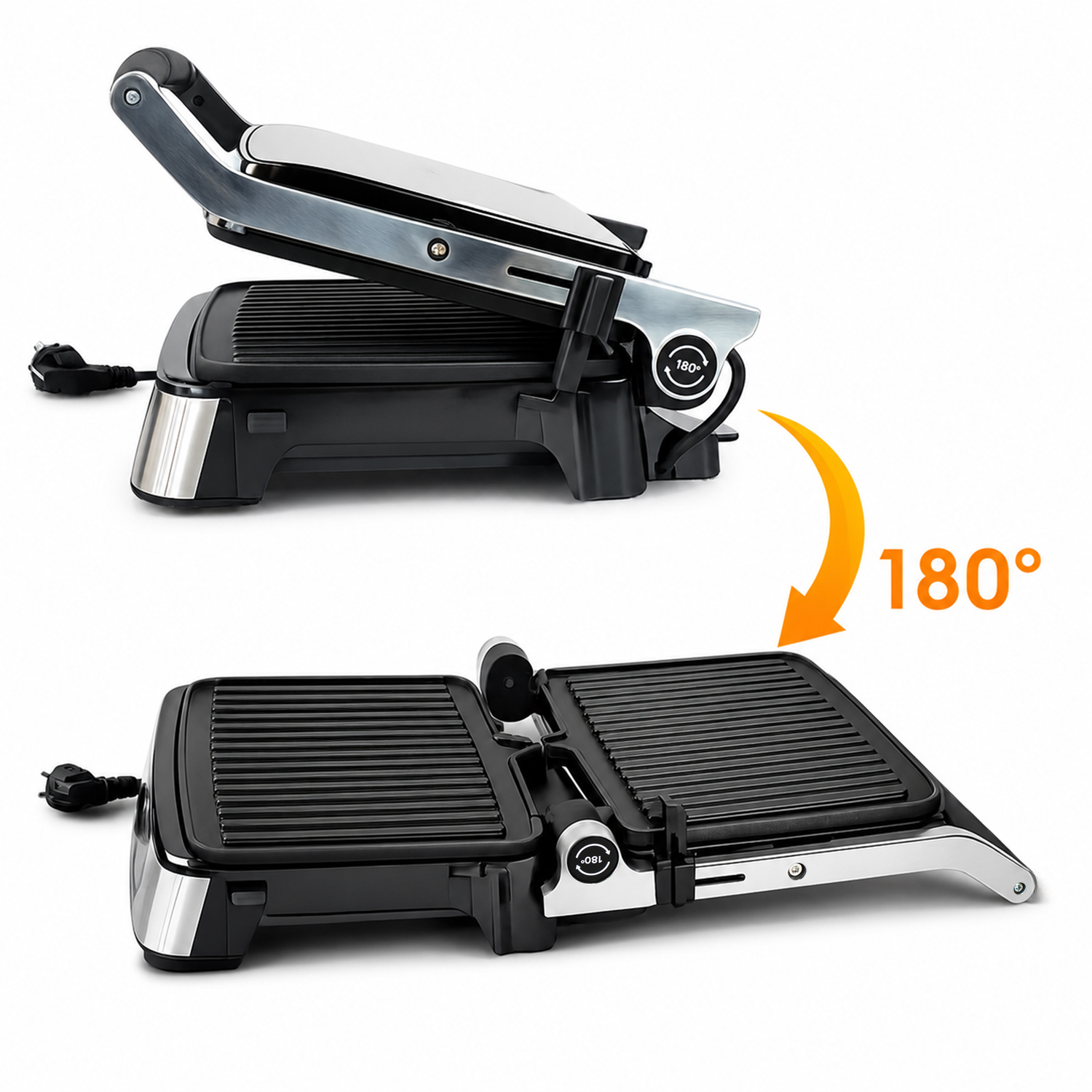 Kochmann Kontaktgrill  MB-P11, 2000W, um 180° aufklappbar, Tischgrill, Paninigrill, 5 Grillprogramme 