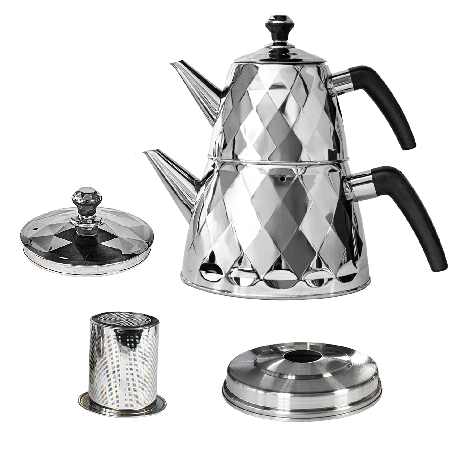 VICALINA VL-AA22- 1,0L + 2,5L Edelstahl Teekannen Set, Türkische Teekocher, Çaydanlık, Samowar, Induktion  