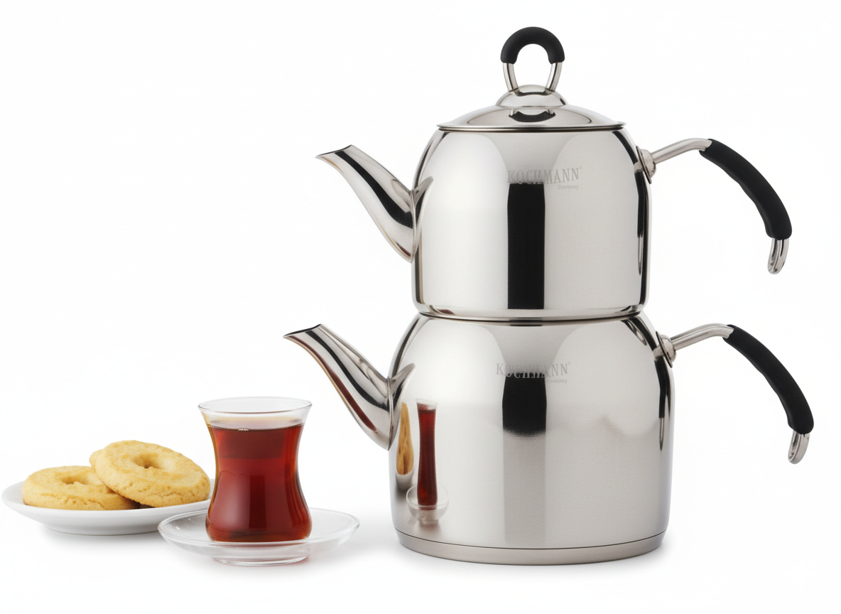 Edelstahl Teekannenset, mit integriertem Teesieb, erhältlich in 3 verschiedenen Größen, türkischer Teekocher, Teekanne, Edelstahl Kanne