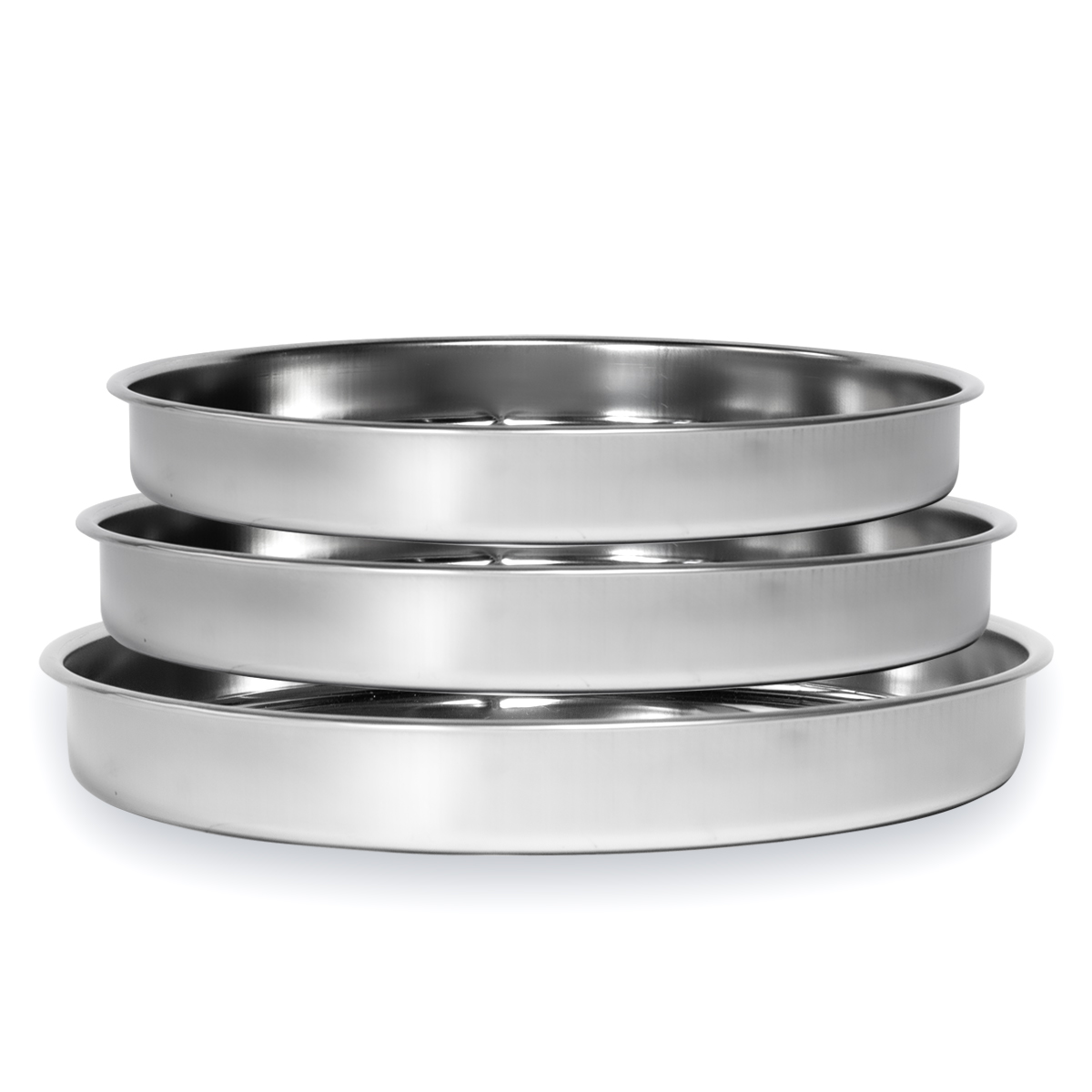 Backblech 3er-Set rund,  27,5/30/34cm, Edelstahl, Ofenblech, Backform, Auflaufform 