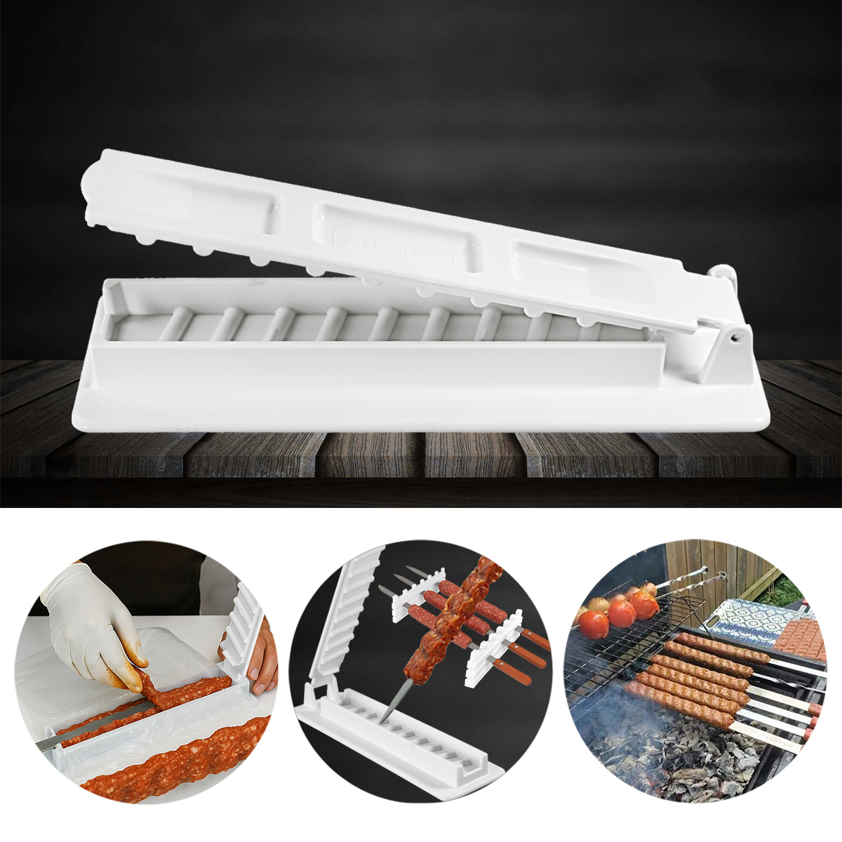 Manueller Kebab-Maker Pressform (Art.Nr. EKM-689) - optional mit 6 Spießhaltern & Holzspießen