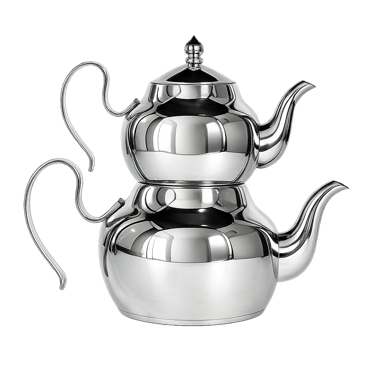 Teekanne Edelstahl Caydanlik Teekocher Set silber, Größenvarianten 0,7L + 1,7L und 1,0L + 2,0L