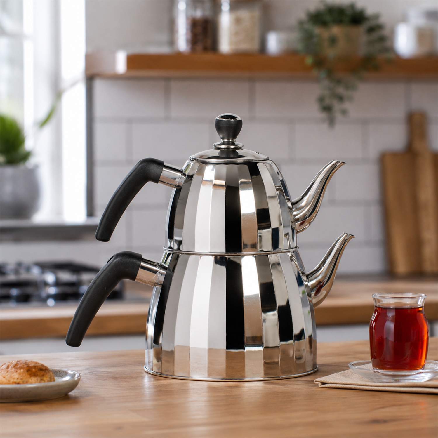 VICALINA VL-AA11G- 1,0L + 2,5L Edelstahl Teekannen Set, Türkische Teekocher, Çaydanlık, Samowar, Induktion