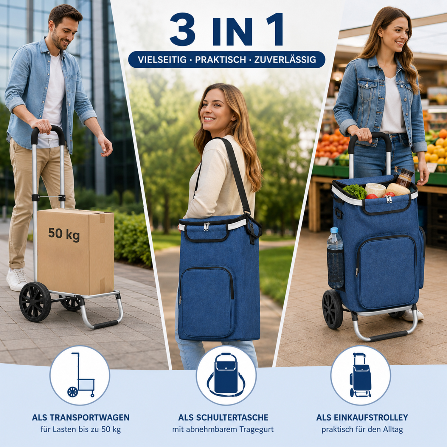 Einkaufstrolley mit Kühltasche, Art.: F13293, Treppensteiger, Einkaufsroller, Klappbar, Alu Sackkare, Einkaufswagen, 52L