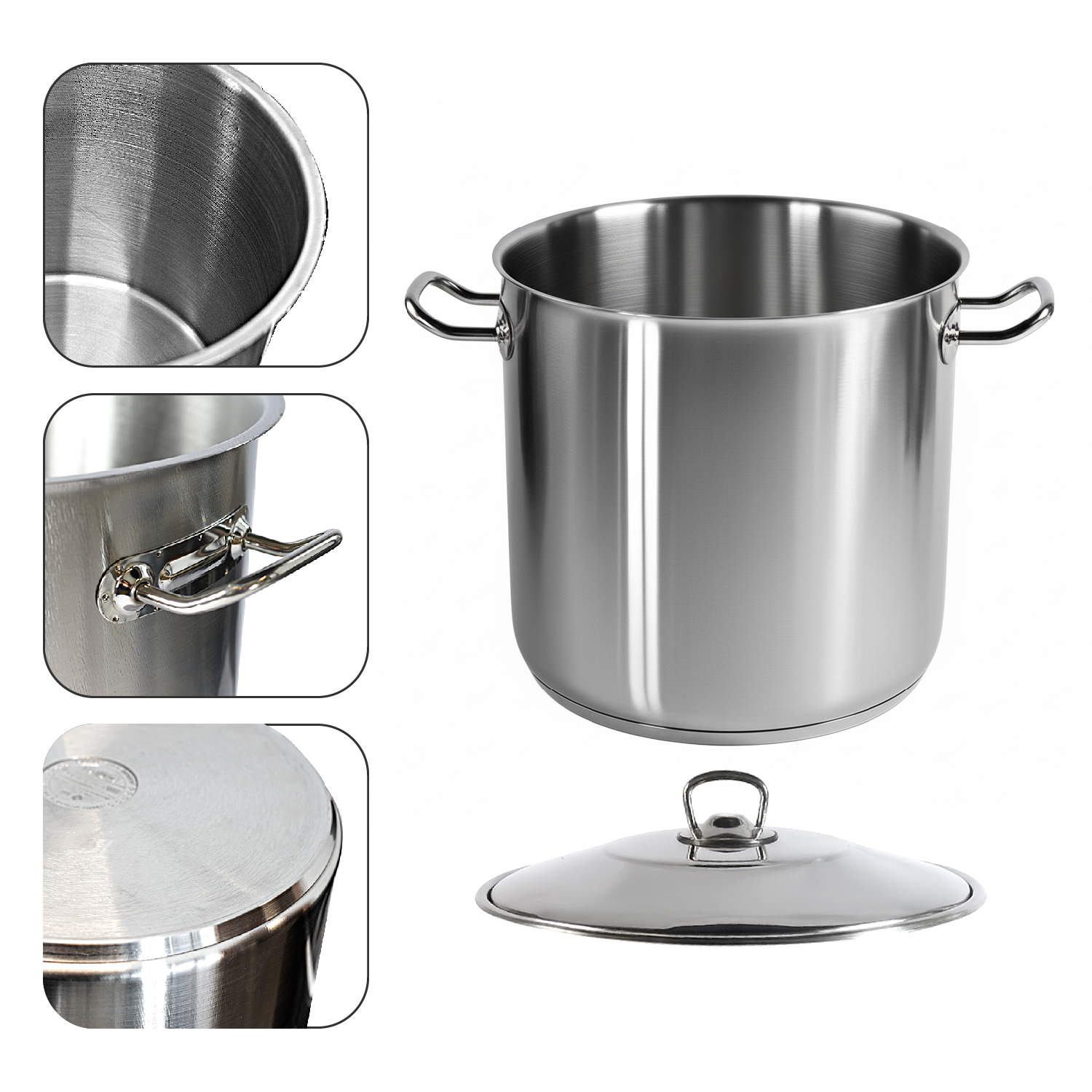 Gastronomie Kochtopf 30cm x 30cm, Fassungsvermögen 21L, Suppentopf aus Edelstahl mit Deckel