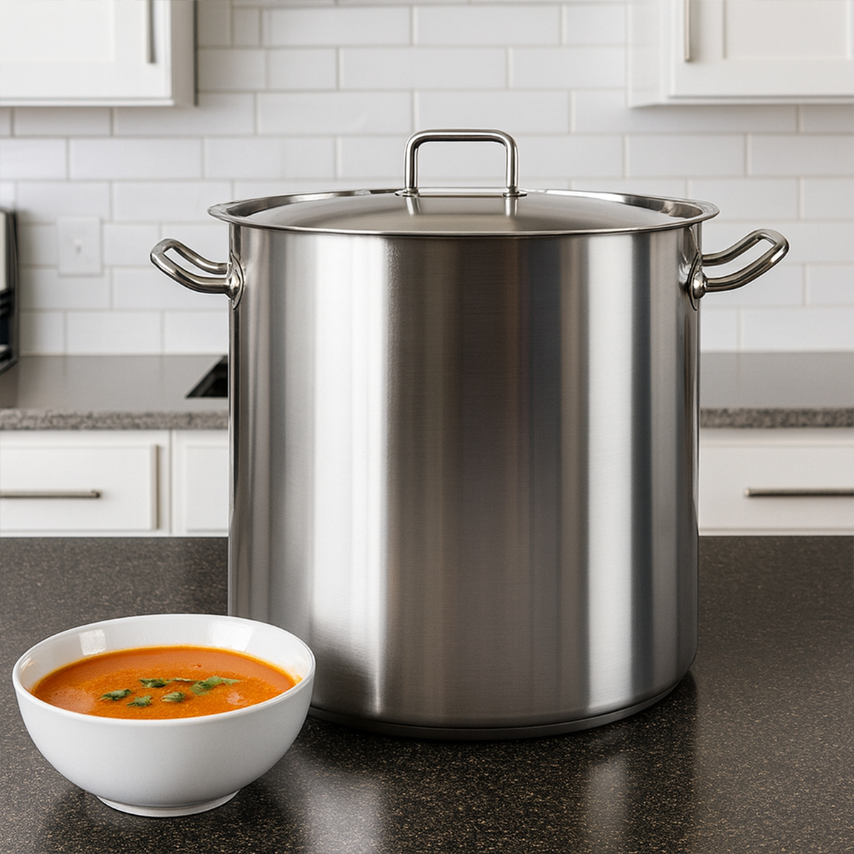 Gastronomie Kochtopf 40cm x 40cm, Fassungsvermögen 50L, Suppentopf aus Edelstahl mit Deckel 