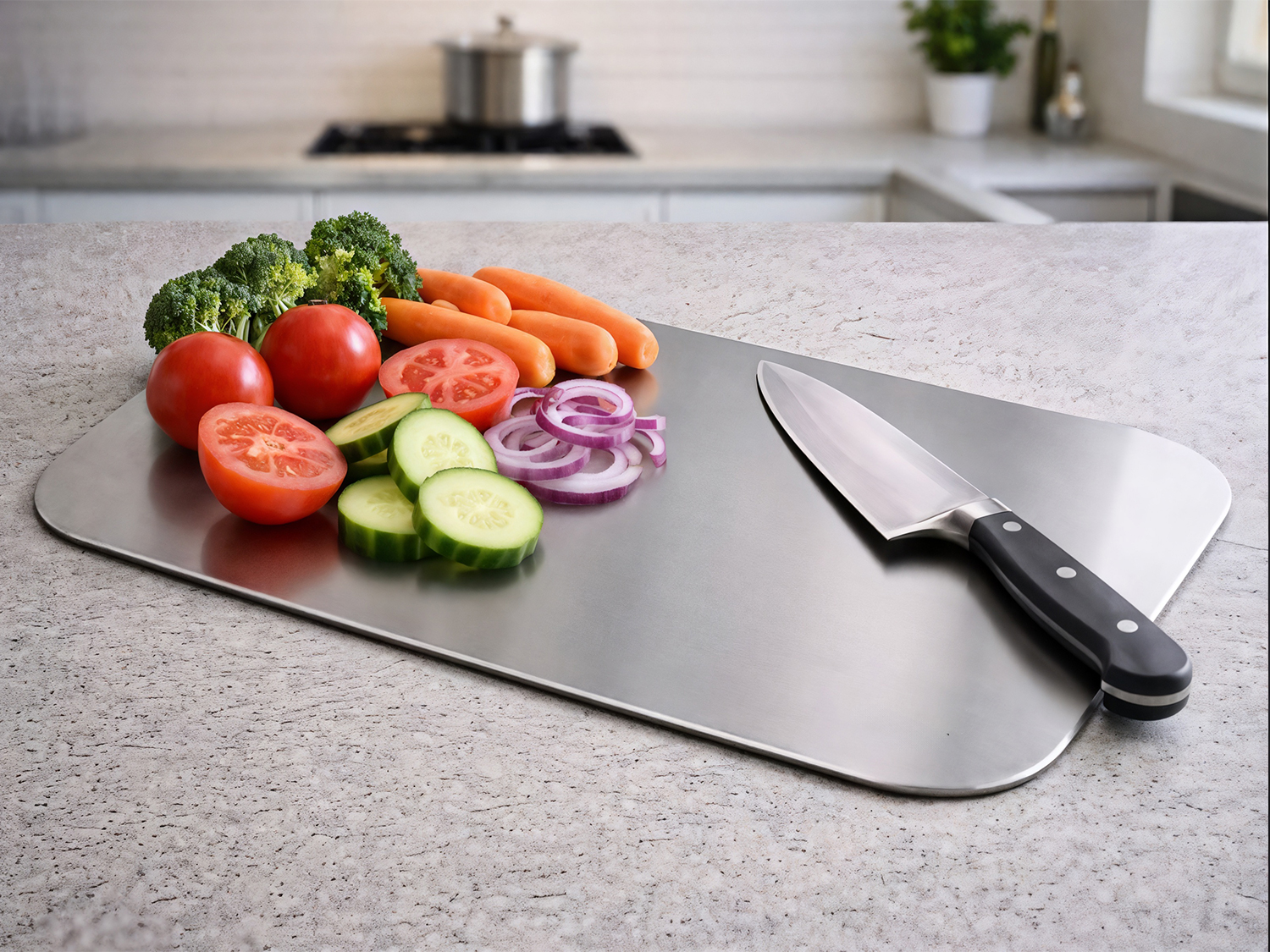 Doppelseitiges Schneidebrett 34x26 cm, Edelstahl,  Küchenbrett,  Schneidebrett für die Küche