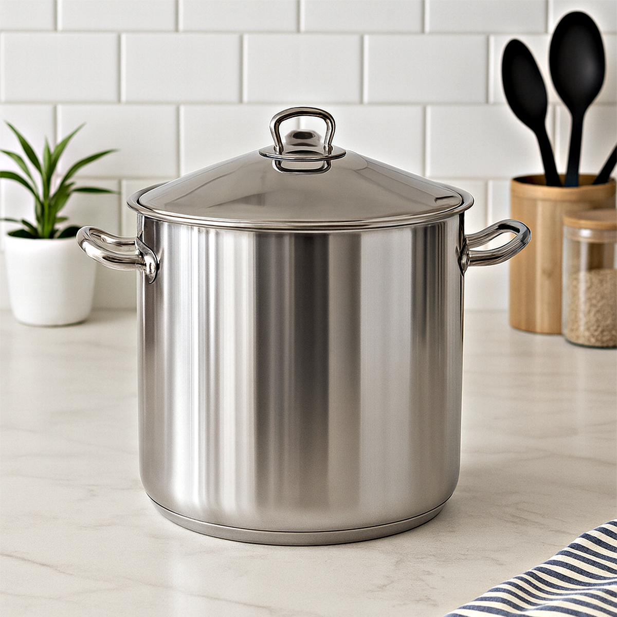 Gastronomie Kochtopf 30cm x 30cm, Fassungsvermögen 21L, Suppentopf aus Edelstahl mit Deckel