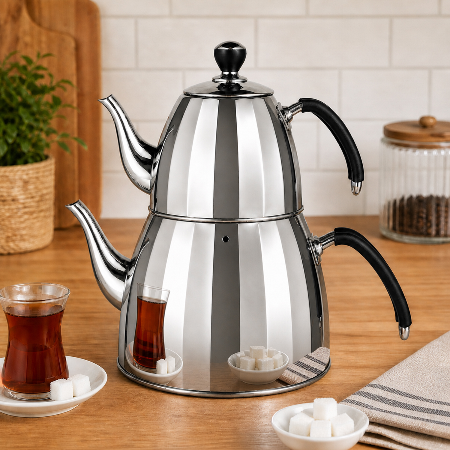 VICALINA VL-AA19- 1,0L + 2,5L Edelstahl Teekannen Set, Türkische Teekocher, Çaydanlık, Samowar, Induktion 