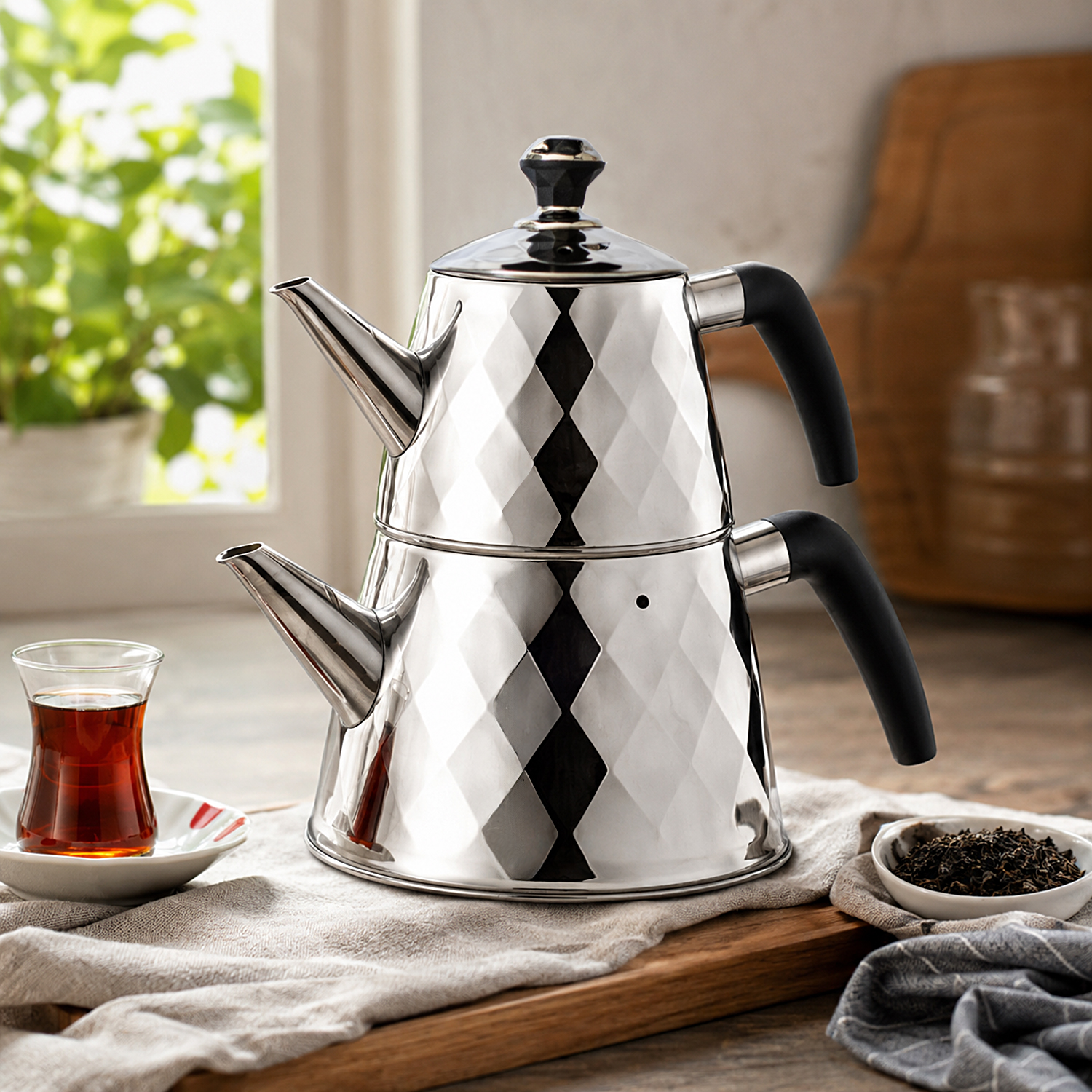 VICALINA VL-AA22- 1,0L + 2,5L Edelstahl Teekannen Set, Türkische Teekocher, Çaydanlık, Samowar, Induktion  