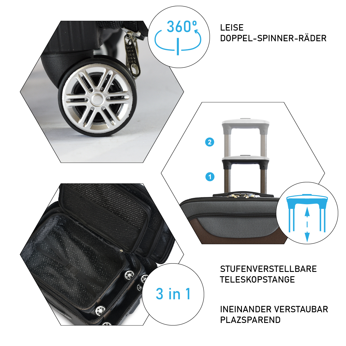 Reisekofferset, verschiedene Farben, 3-teilig, M-L-XL-Set, Stoffkoffer, Travel Bag, mit Zahlenschloss 